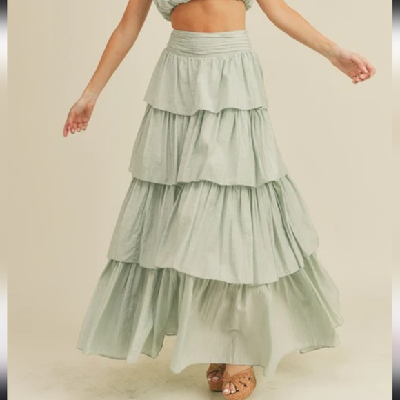 Mable Dresses & Skirts - Tiered Maxi Skirt in Sage Green - Women's Flowing Maxi